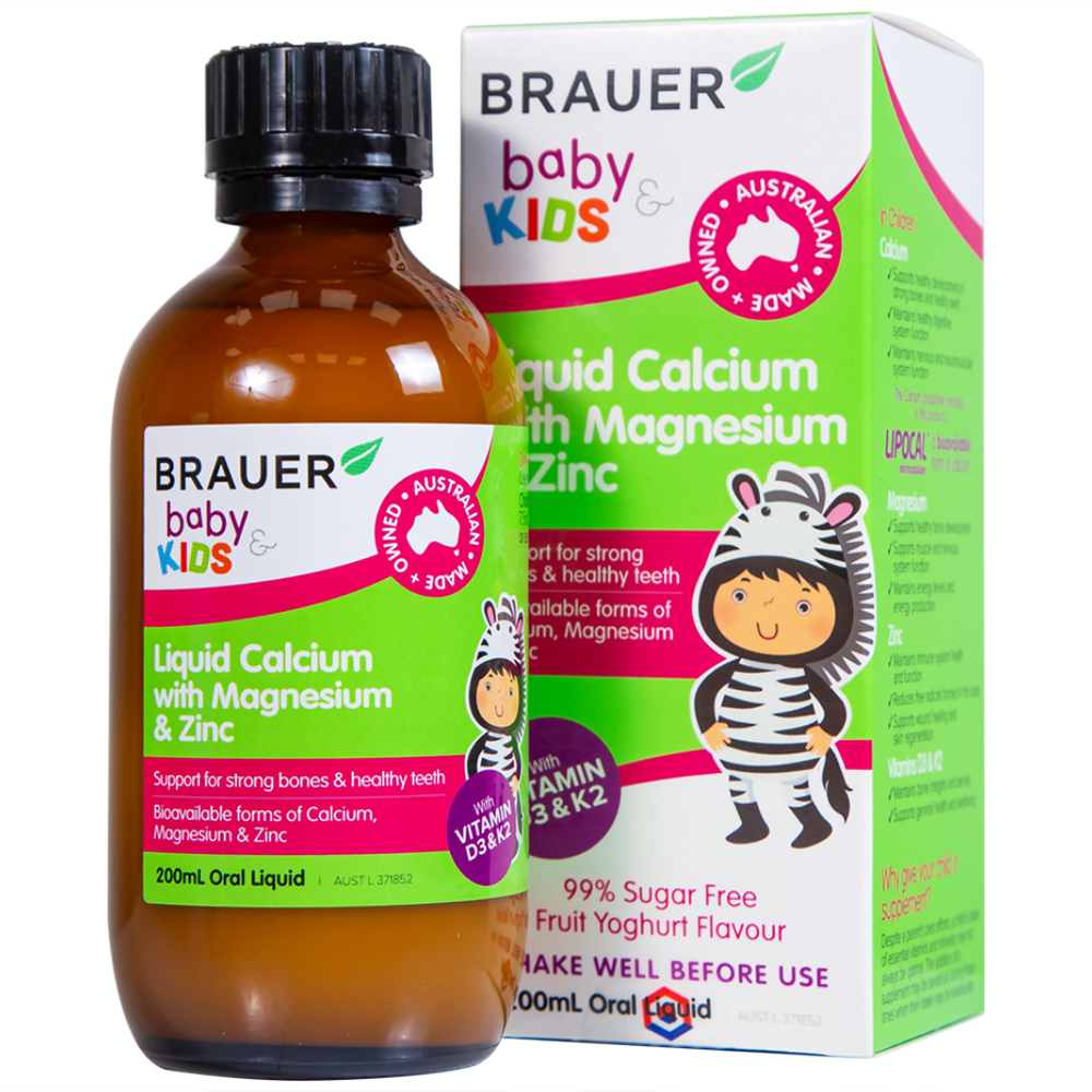 Hình ảnh Siro Brauer Baby Kids Liquid Calcium With Magnesium And Zinc 200ml hỗ trợ xương, răng chắc khỏe
