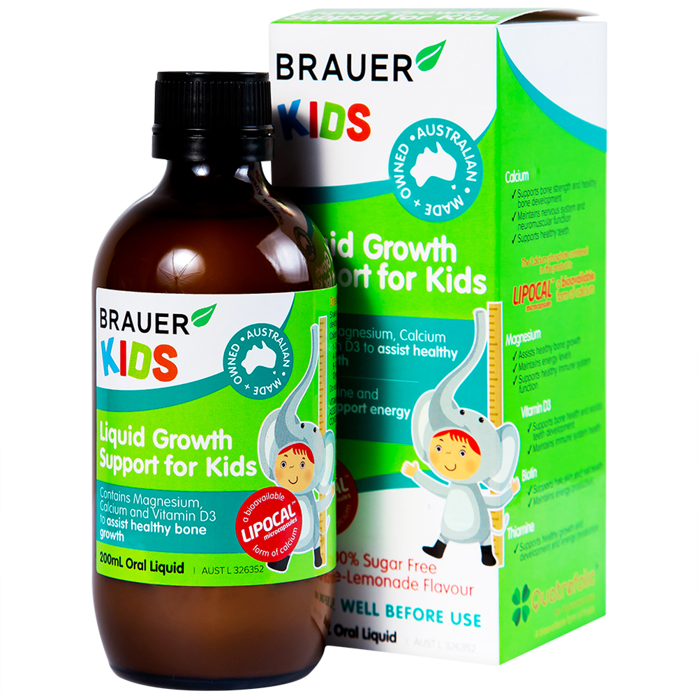 Hình ảnh Siro Brauer Kids Liquid Growth Support For Kids bổ sung canxi, vitamin và khoáng chất (200ml) 
