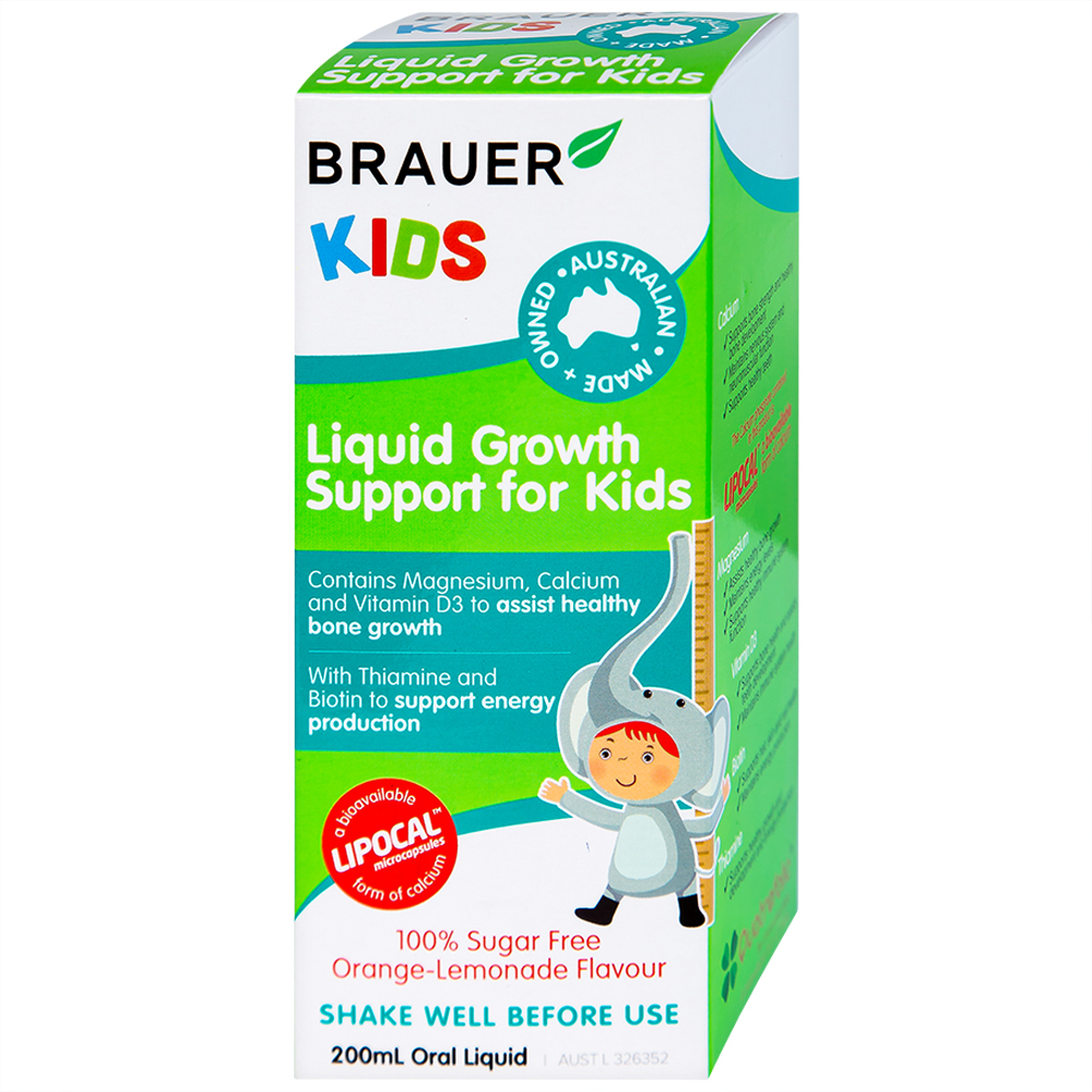 Hình ảnh Siro Brauer Kids Liquid Growth Support For Kids bổ sung canxi, vitamin và khoáng chất (200ml) 