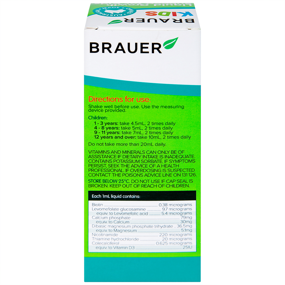 Hình ảnh Siro Brauer Kids Liquid Growth Support For Kids bổ sung canxi, vitamin và khoáng chất (200ml) 