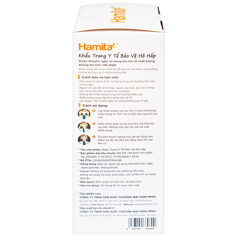 Hình ảnh Khẩu trang y tế Hamita Advanced 4D Mask màu đen hỗ trợ ngăn khói, bụi, kháng khuẩn (5 cái)