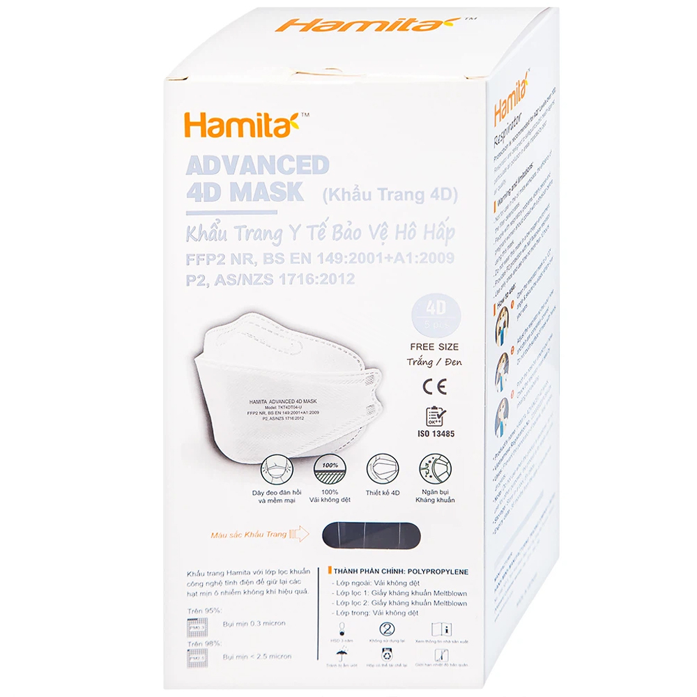Hình ảnh Khẩu trang y tế Hamita Advanced 4D Mask màu đen hỗ trợ ngăn khói, bụi, kháng khuẩn (5 cái)