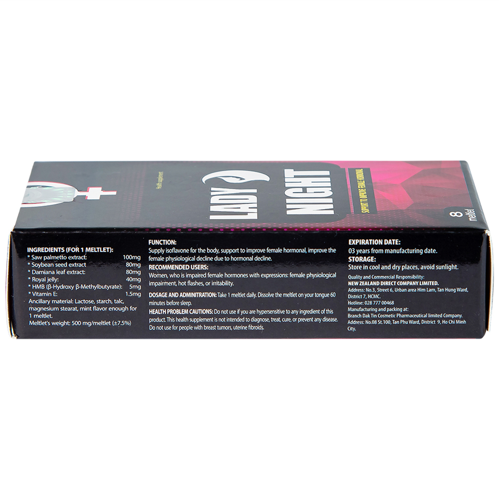 Hình ảnh Viên ngậm Lady Night Đắk Tín hỗ trợ tăng cường nội tiết tố nữ (2 vỉ x 4 viên)