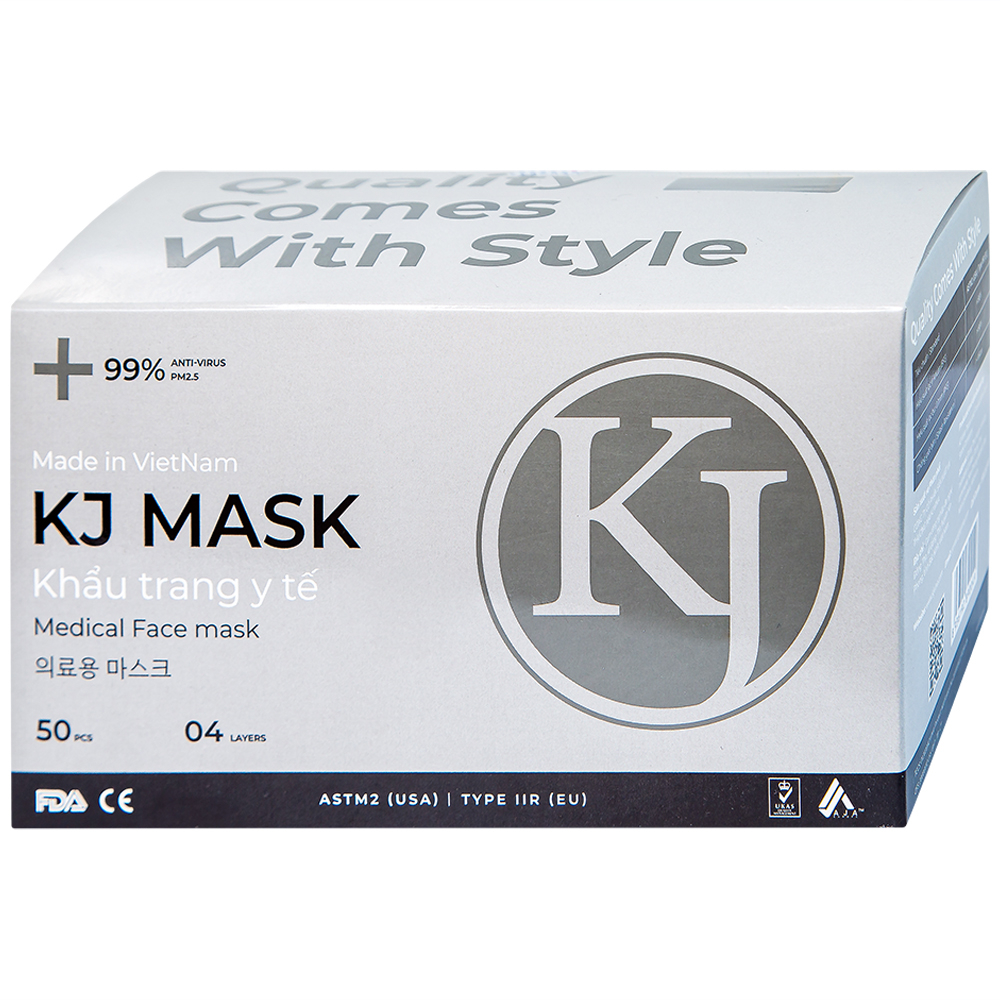 Hình ảnh Khẩu trang y tế KJ Mask màu đen 4 lớp hỗ trợ ngăn khói, bụi, kháng khuẩn (50 cái)