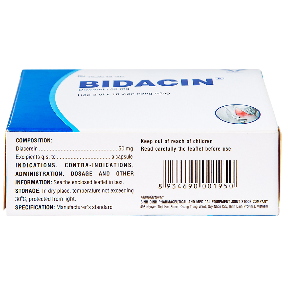 Hình ảnh Thuốc Bidacin 50mg Bidiphar điều trị thoái hóa khớp hông hoặc gối (3 vỉ x 10 viên)