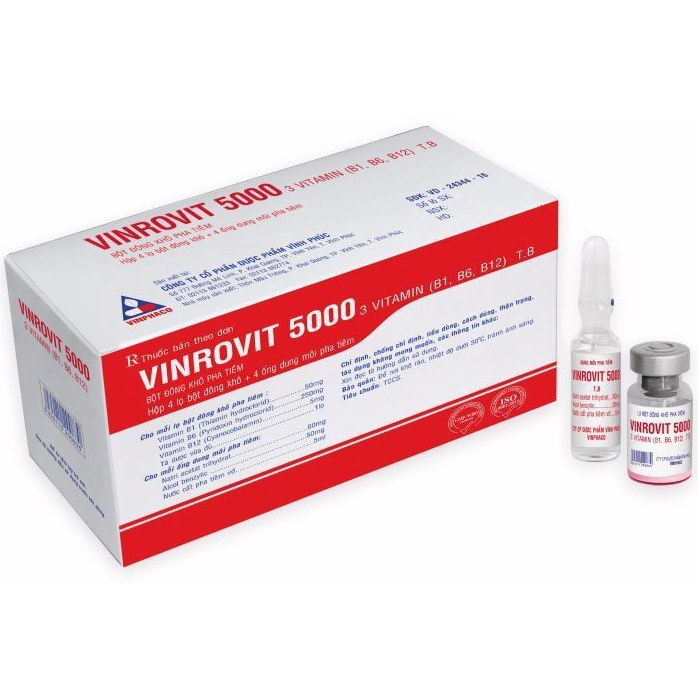 Hình ảnh Bột đông khô pha tiêm Vinrovit 5000 Vinphaco điều trị viêm thần kinh (4 lọ bột + 4 ống dung môi)