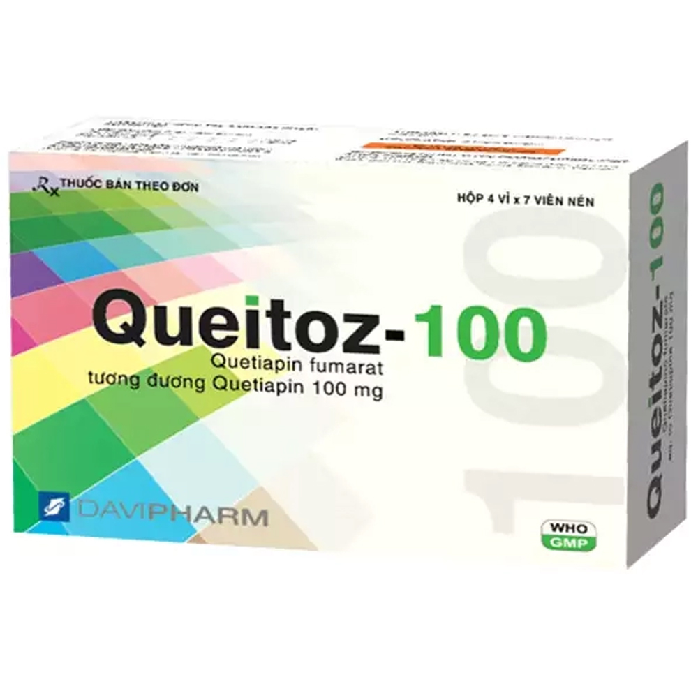 Hình ảnh Thuốc Queitoz 100 Davipharm điều trị tâm thần phân liệt, rối loạn lưỡng cực (4 vỉ x 7 viên)