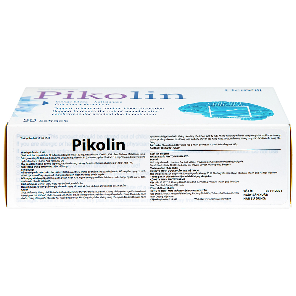 Hình ảnh Viên uống Pikolin Ocavill hỗ trợ tăng tuần hoàn máu não (3 vỉ x 10 viên)