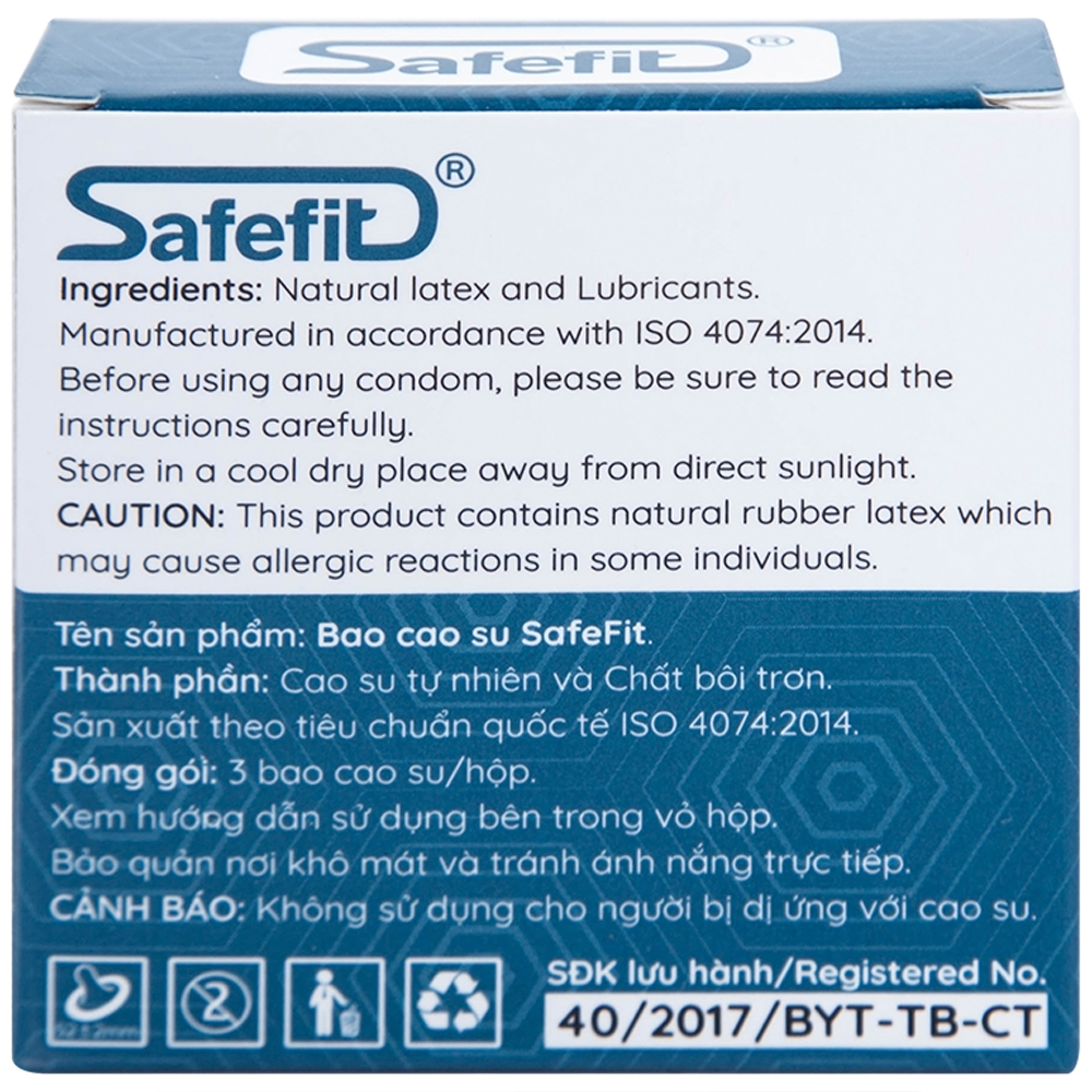 Hình ảnh Bao cao su Safefit Comfortable S52 không mùi khó chịu, độ bền cao, khả năng co giãn tốt, chất bôi trơn (3 cái)