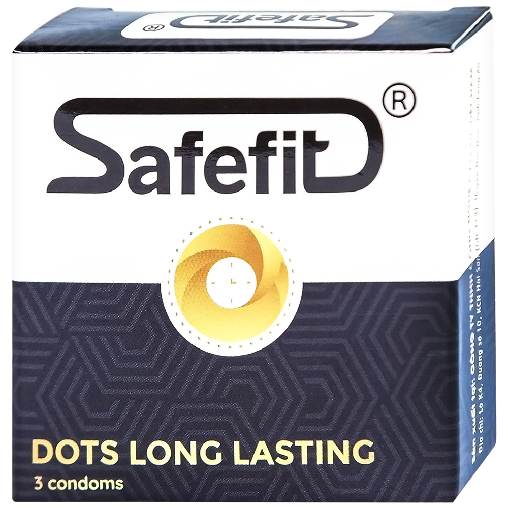 Hình ảnh Bao cao su Safefit Dots Long Lasting S52 có vòng gân, hạt nổi, thắt chống tuột (3 cái)