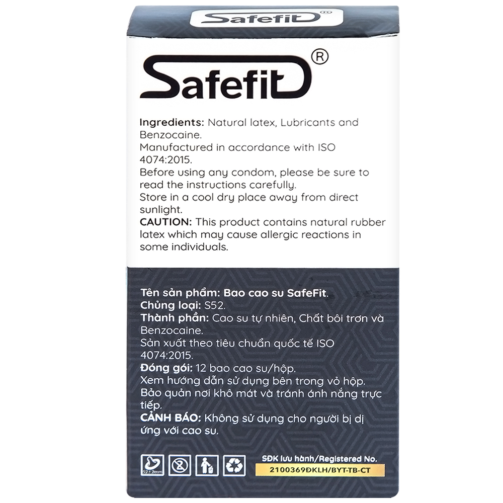 Hình ảnh Bao cao su Safefit Dots Long Lasting S52 có vòng gân, hạt nổi, thắt chống tuột (12 cái)