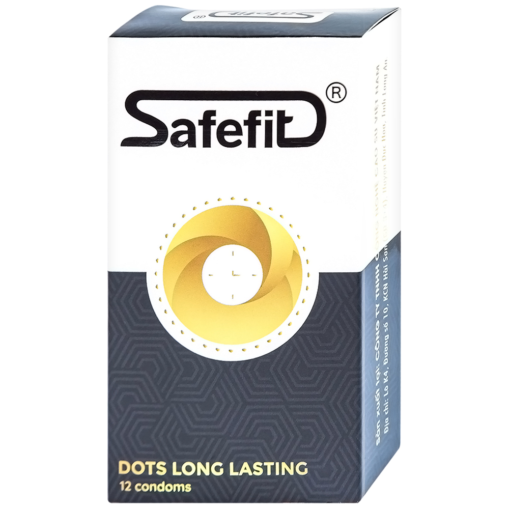 Hình ảnh Bao cao su Safefit Dots Long Lasting S52 có vòng gân, hạt nổi, thắt chống tuột (12 cái)