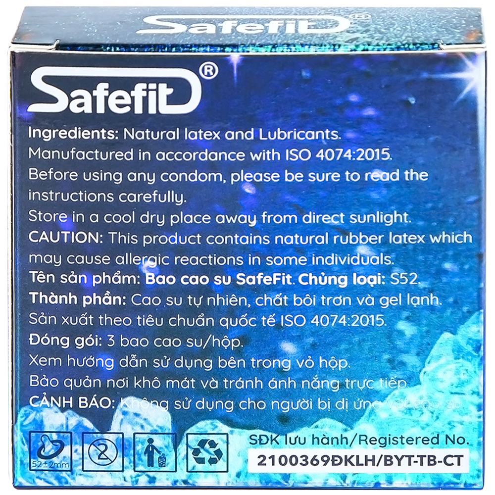 Hình ảnh Bao cao su Safefit Freezer Max S52 chứa nhiều gel làm mát, kéo dài thời gian quan hệ (3 cái)