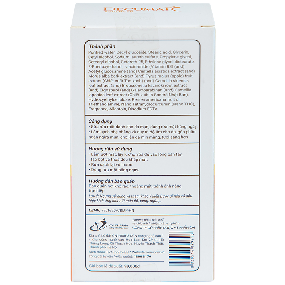 Hình ảnh Sữa rửa mặt Anti-Acne Brightening Cleansing Milk Decumar Advanced dành cho da mụn, sạch sâu, kháng khuẩn (50g)