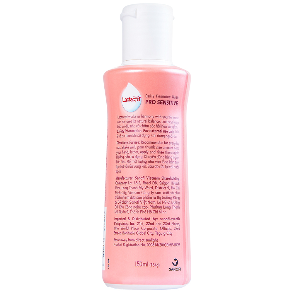 Hình ảnh Dung dịch vệ sinh phụ nữ Lactacyd Pro Sensitive bảo vệ và chăm sóc vùng kín (150ml)