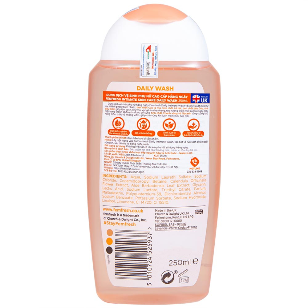 Hình ảnh Dung dịch vệ sinh phụ nữ Femfresh Daily Wash làm sạch, khử mùi hôi, làm thơm vùng kín (250ml)