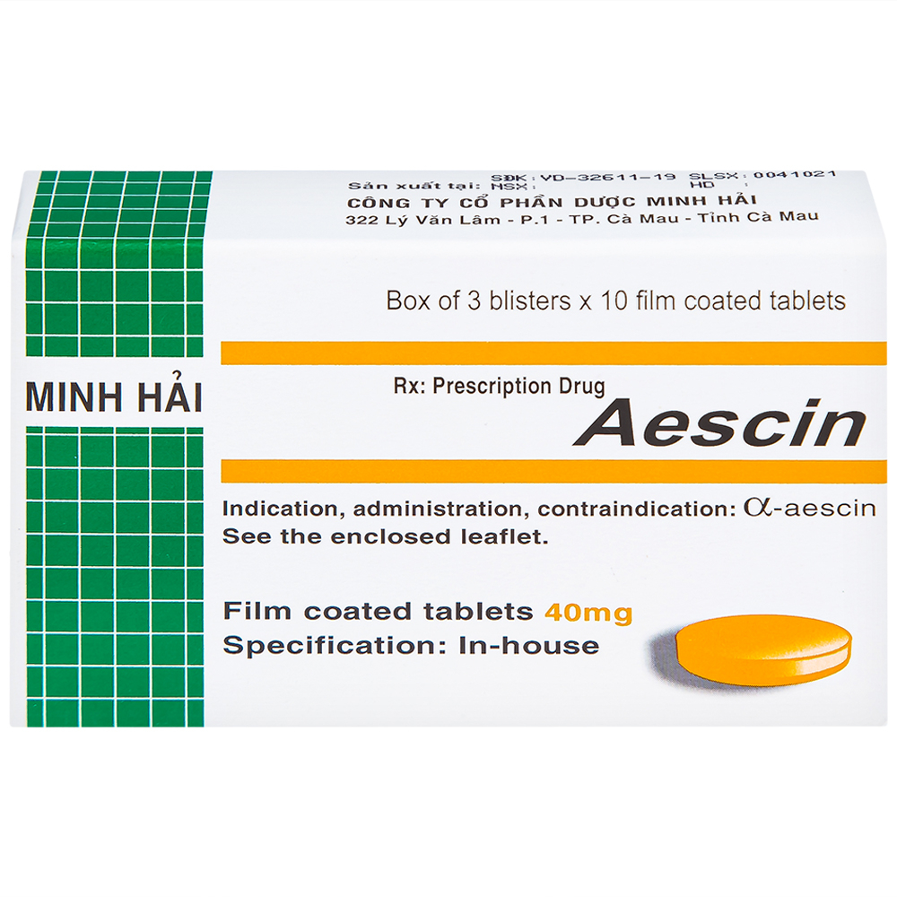 Hình ảnh Viên nén Aescin 40mg Minh Hải điều trị thiểu năng tĩnh mạch, tụ máu (3 vỉ x 10 viên)