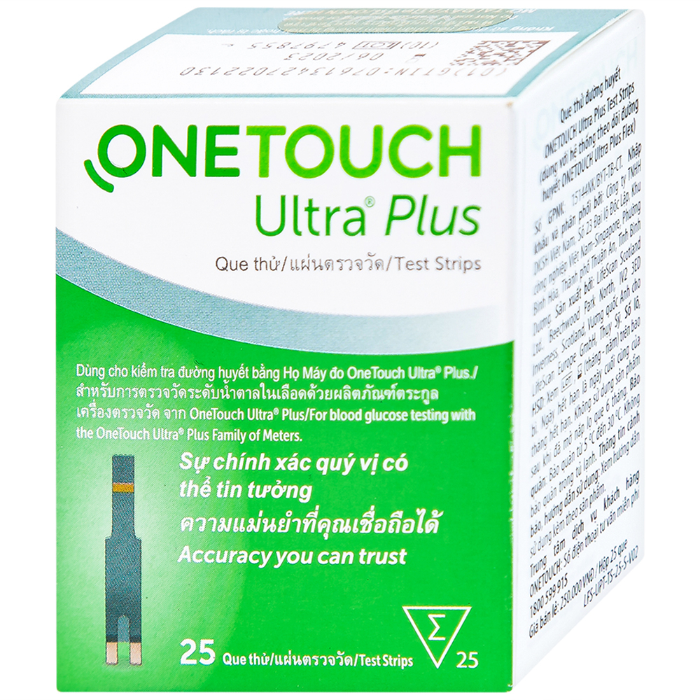 Hình ảnh Que thử đường huyết Onetouch Ultra Plus Test Strips dùng để đo chỉ số đường huyết người bệnh tiểu đường (25 cây)