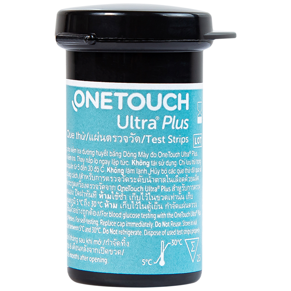 Hình ảnh Que thử đường huyết Onetouch Ultra Plus Test Strips dùng để đo chỉ số đường huyết người bệnh tiểu đường (25 cây)