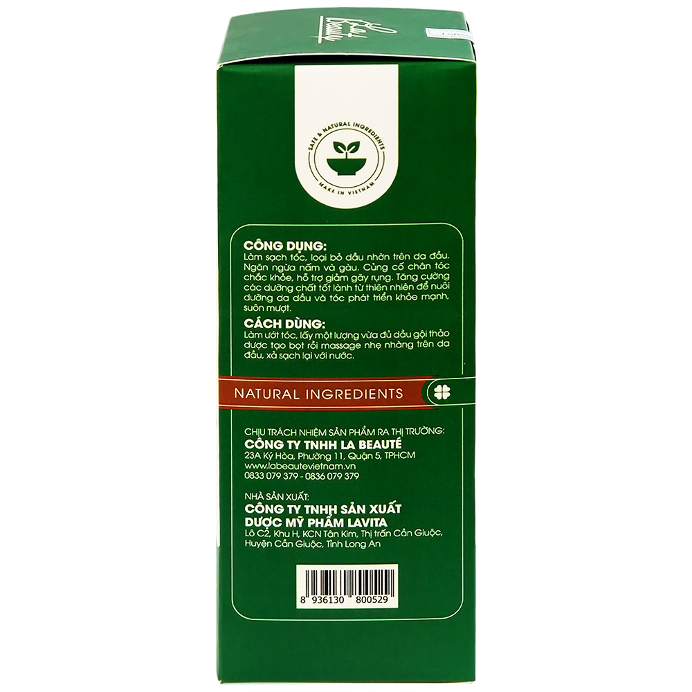 Hình ảnh Dầu gội thảo dược La Beauty loại bỏ dầu nhờn trên da đầu, ngăn nấm, gàu và giảm gãy rụng (250ml)