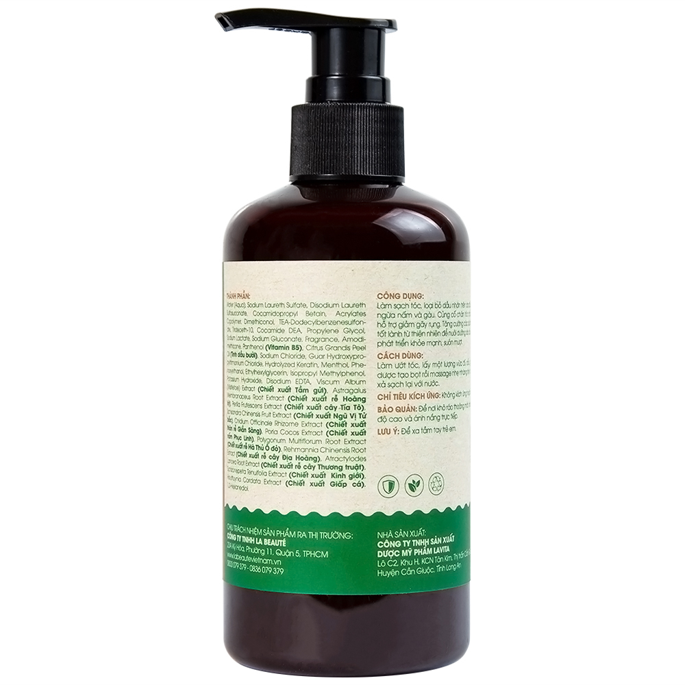 Hình ảnh Dầu gội thảo dược La Beauty loại bỏ dầu nhờn trên da đầu, ngăn nấm, gàu và giảm gãy rụng (250ml)