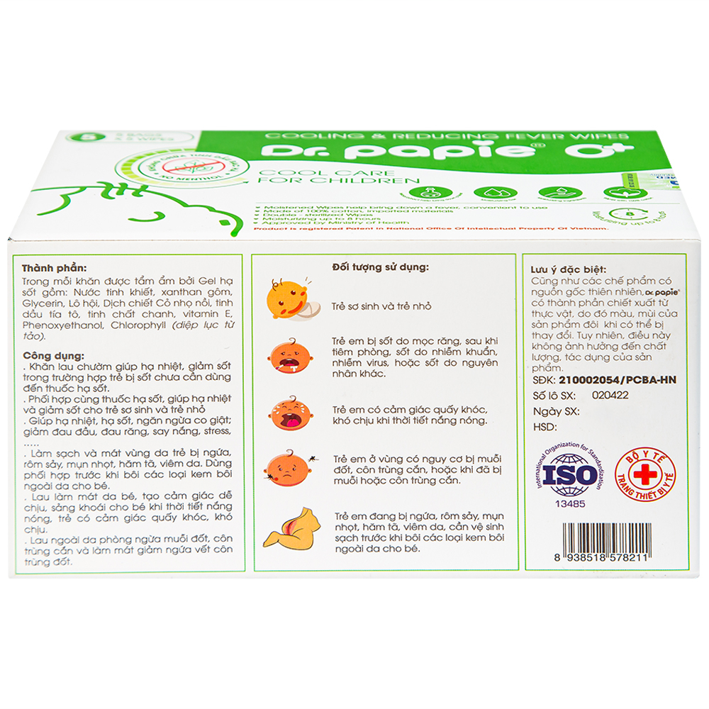 Hình ảnh Khăn hạ sốt DR.Papie 0+ hỗ trợ hạ nhiệt giảm sốt (5 túi x 5 khăn)