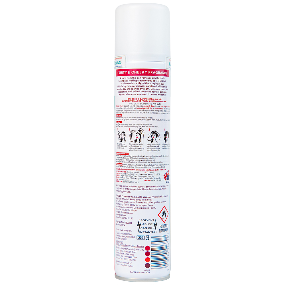Hình ảnh Dầu gội khô Batiste hương anh đào Dry Shampoo Fruity And Cheeky Cherry (200ml)