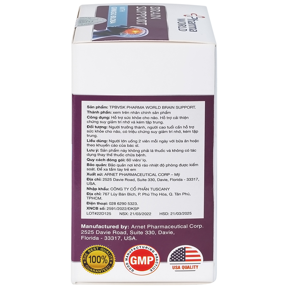 Hình ảnh Viên uống Brain Support Pharma World hỗ trợ sức khỏe cho não (60 viên)