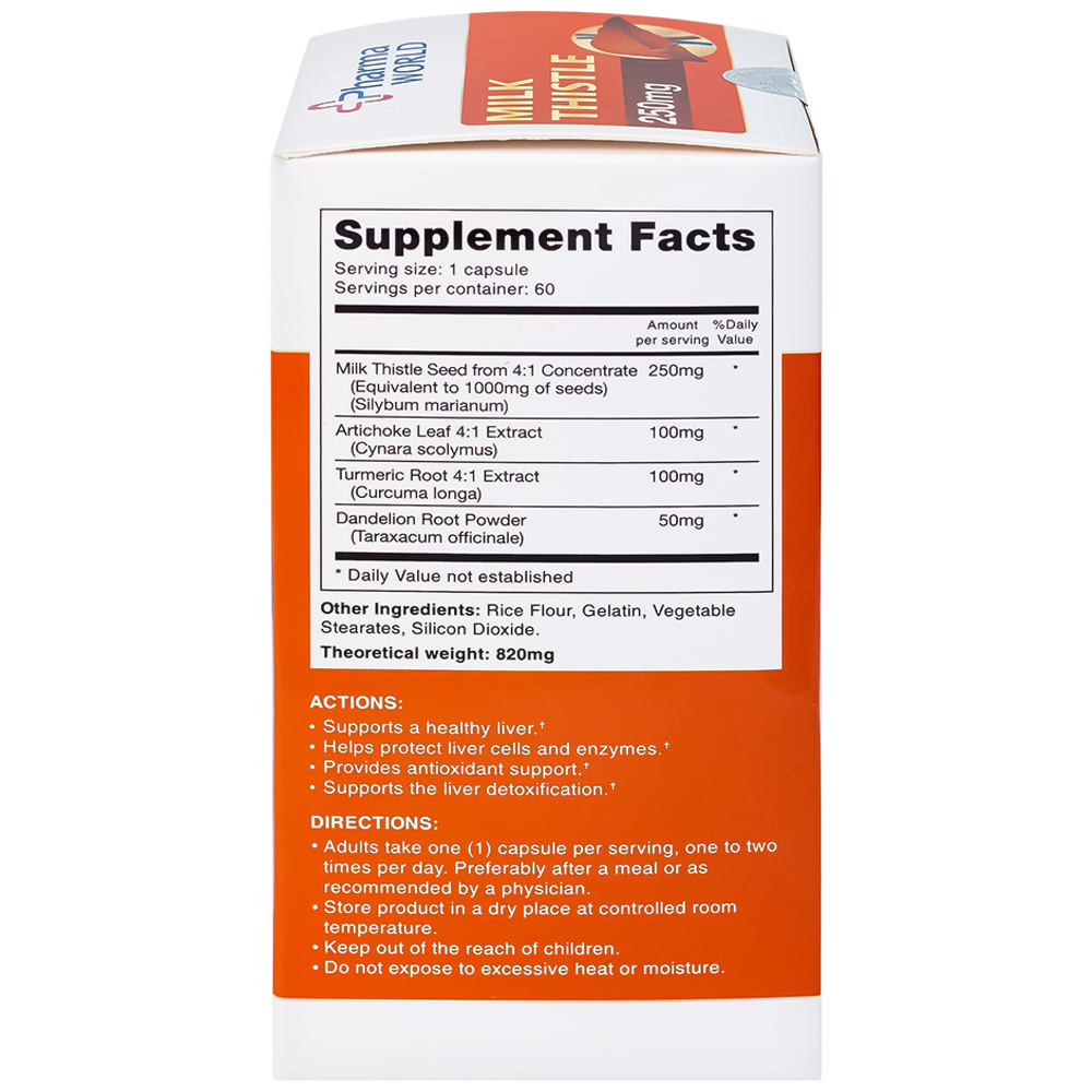 Hình ảnh Viên uống Milk Thistle Pharma World hỗ trợ chống oxy hóa, giải độc gan (60 viên)