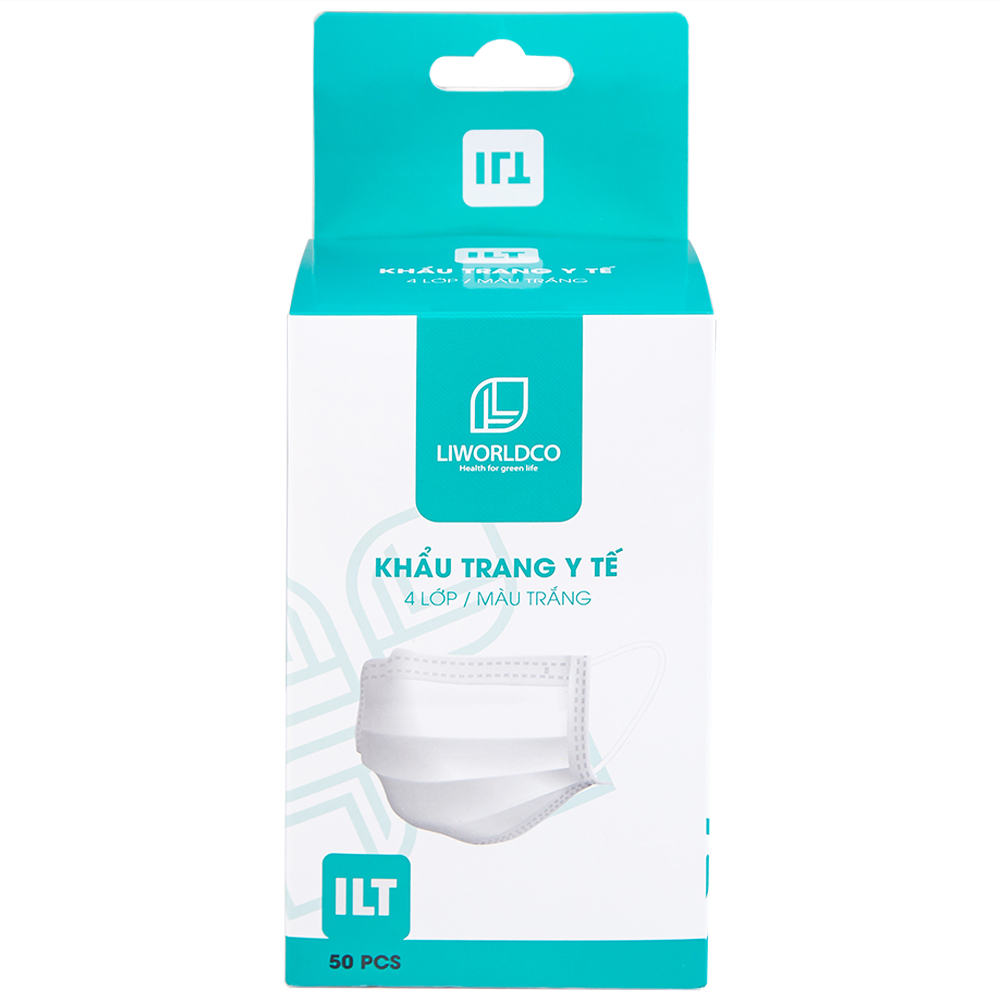 Hình ảnh Khẩu trang y tế Liworldco màu trắng 4 lớp hỗ trợ ngăn khói, bụi, kháng khuẩn (5 gói x 10 cái)