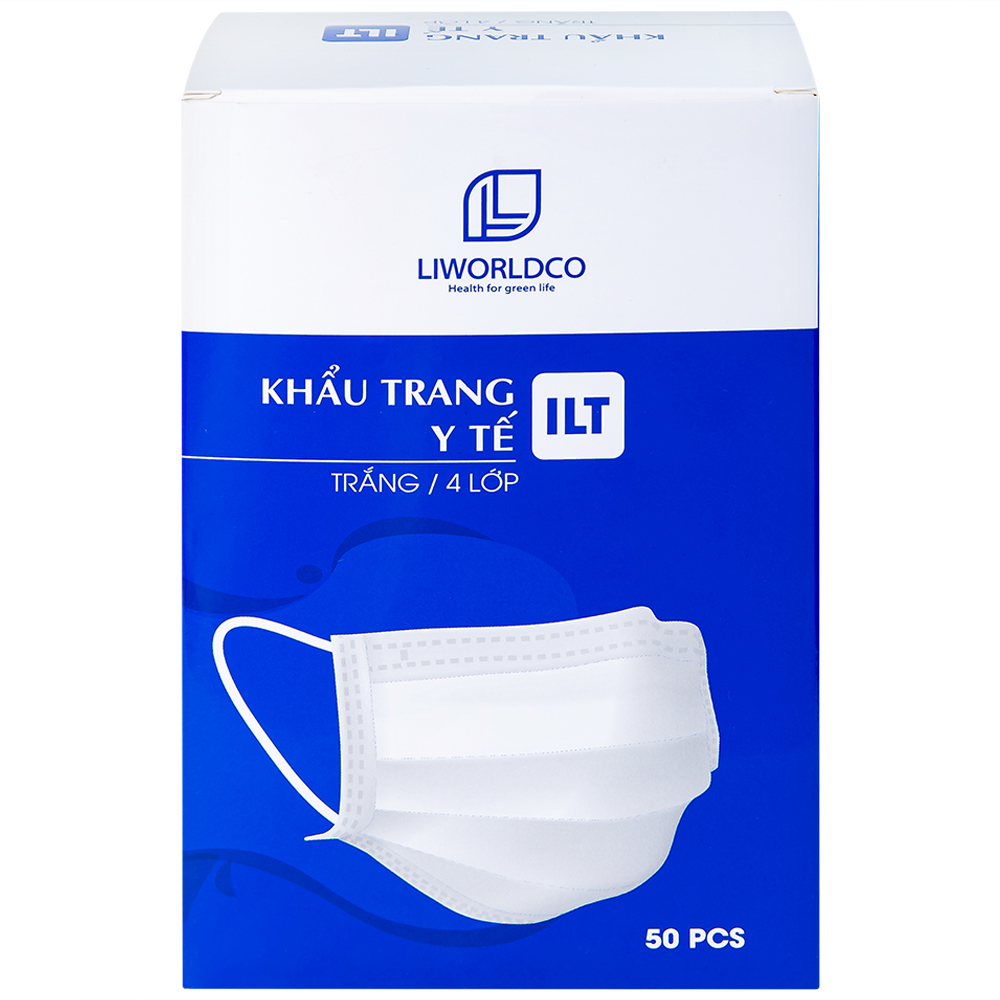 Hình ảnh Khẩu trang y tế ILT Liworldco màu trắng 4 lớp hỗ trợ ngăn khói, bụi, kháng khuẩn (50 cái)