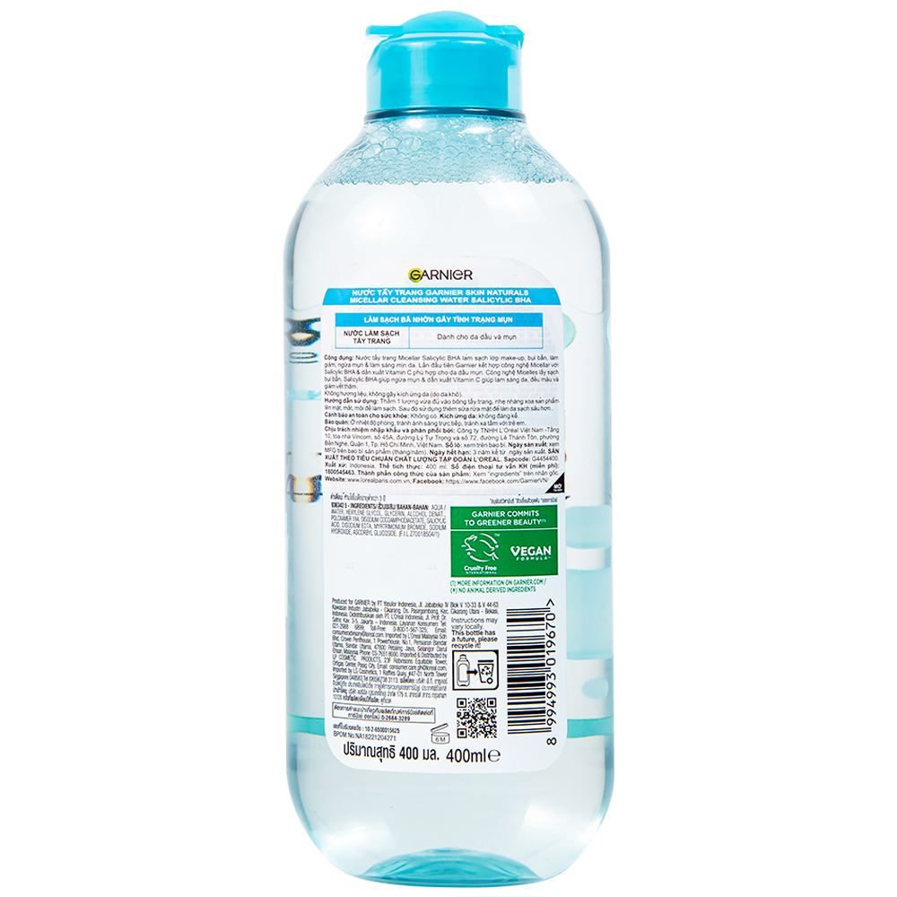 Hình ảnh Nước tẩy trang Garnier Skin Naturals Micellar Cleansing Water Salicylic BHA dành cho da dầu và mụn (400ml)