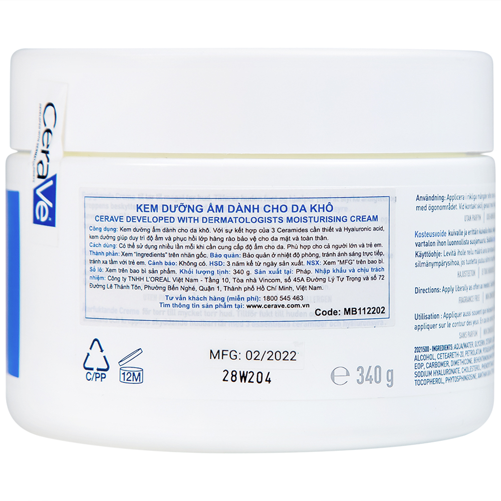 Hình ảnh Kem dưỡng ẩm dành cho da khô Cerave Developed With Dermatologists Moisturising Cream 340g