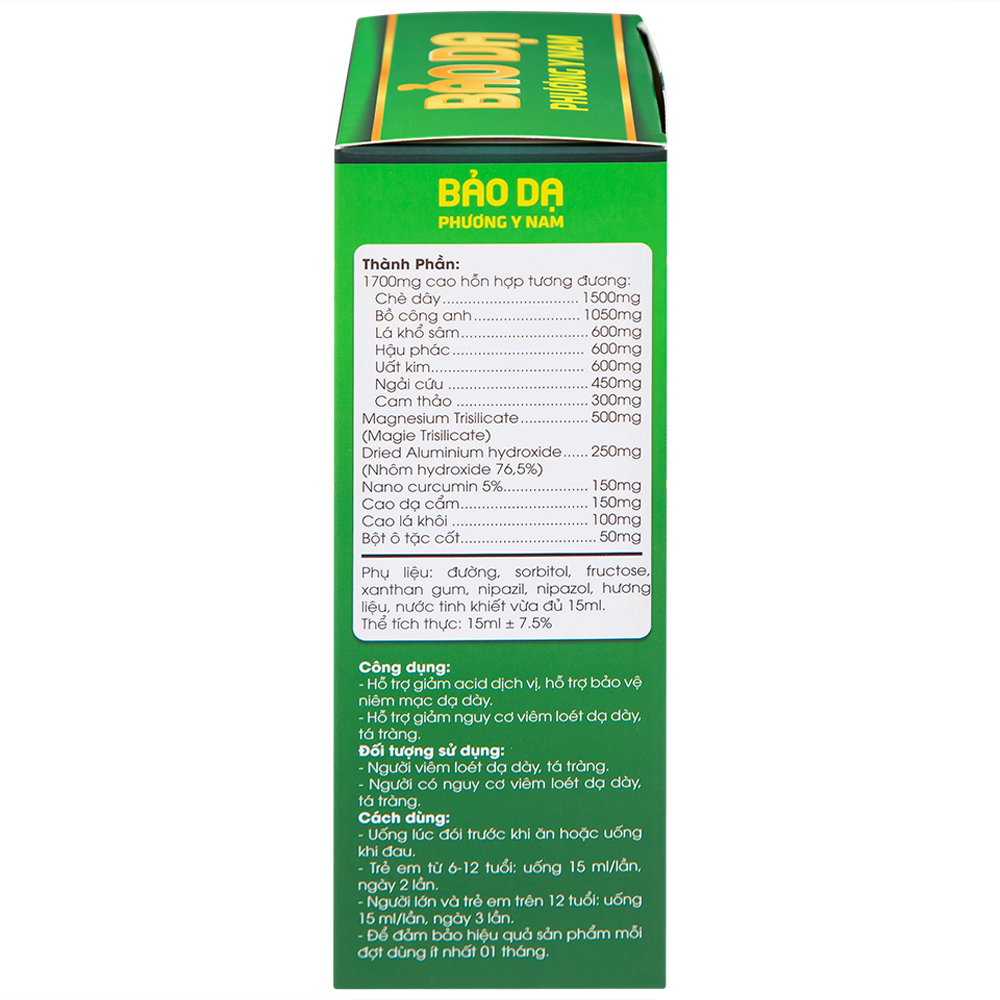 Hình ảnh Dung dịch Bảo Dạ Phương Y Nam hỗ trợ giảm acid dịch vị, bảo vệ niêm mạc dạ dày (15 gói x 15ml)