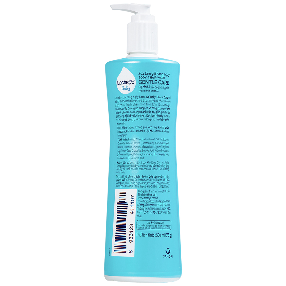Hình ảnh Sữa tắm gội hàng ngày Lactacyd Baby Gentle Care cho trẻ giảm rôm sảy và hăm kẻ (500ml)