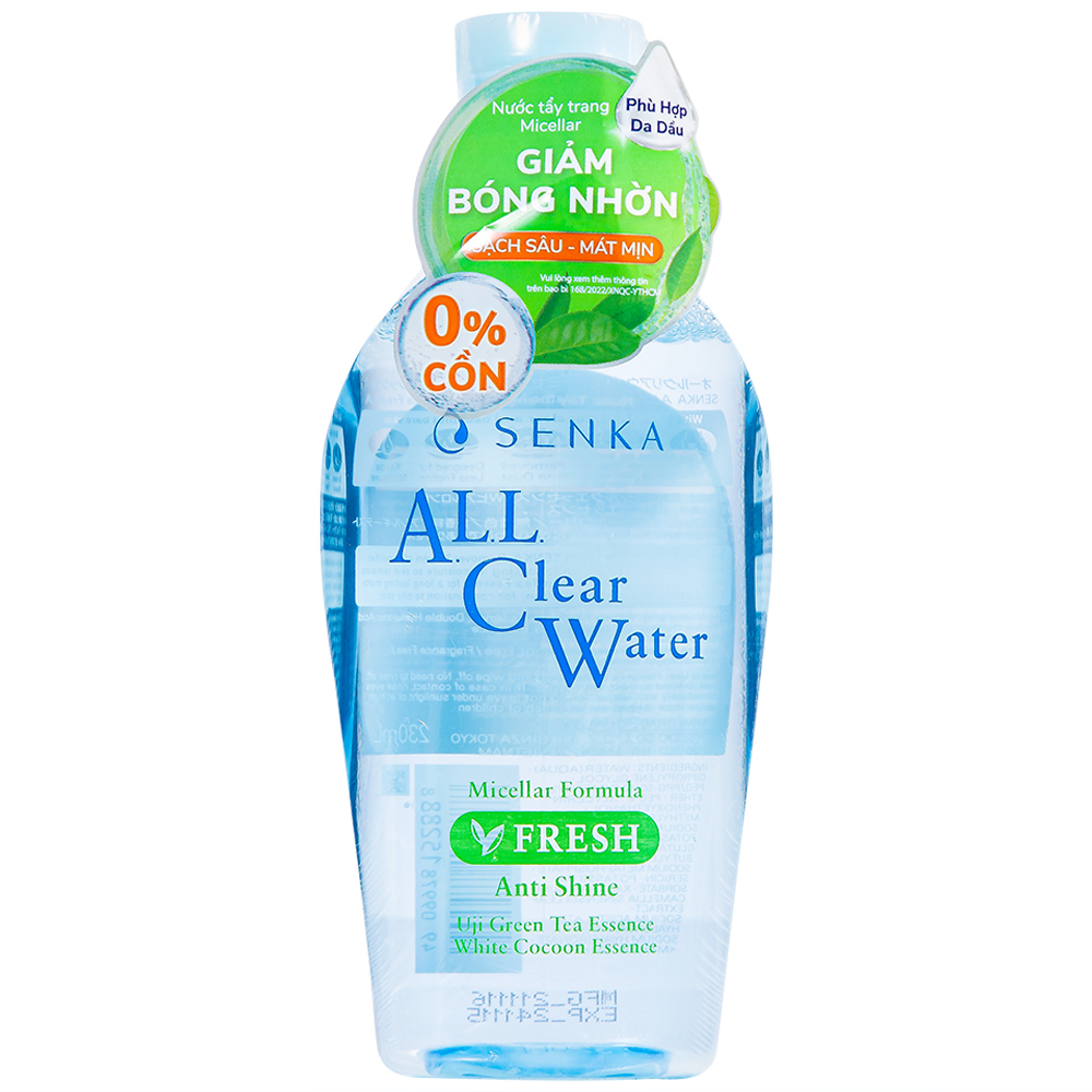 Nước tẩy trang Micellar All Clear Water Fresh Senka giúp làm sạch lớp trang điểm khó trôi, bụi bẩn, bã nhờn (230ml)
