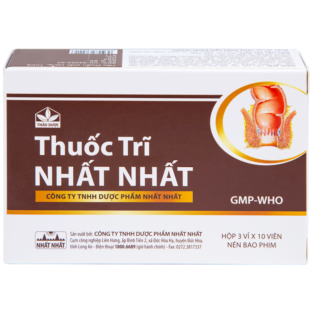 Hình ảnh Thuốc Trĩ Nhất Nhất giảm đau rát hậu môn, làm bền vững thành mạch, điều trị các trường hợp trĩ cấp tính (3 vỉ x 10 viên)