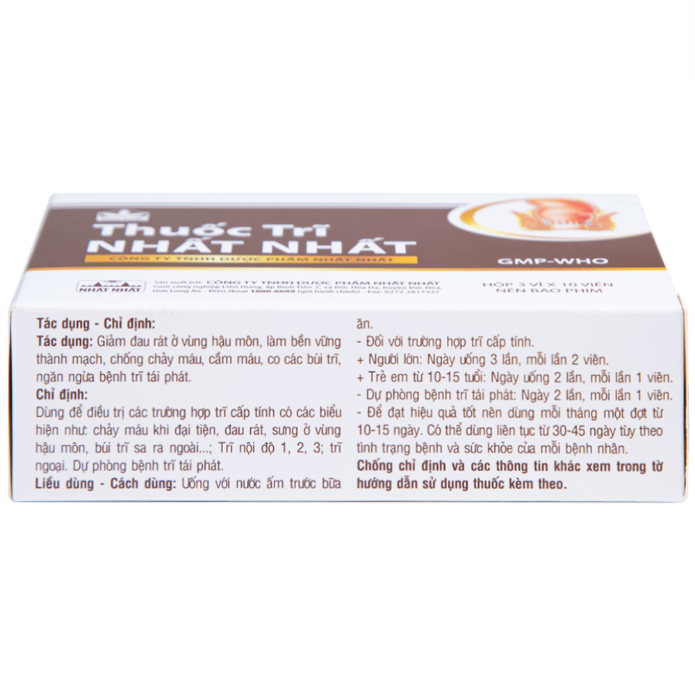 Hình ảnh Thuốc Trĩ Nhất Nhất giảm đau rát hậu môn, làm bền vững thành mạch, điều trị các trường hợp trĩ cấp tính (3 vỉ x 10 viên)