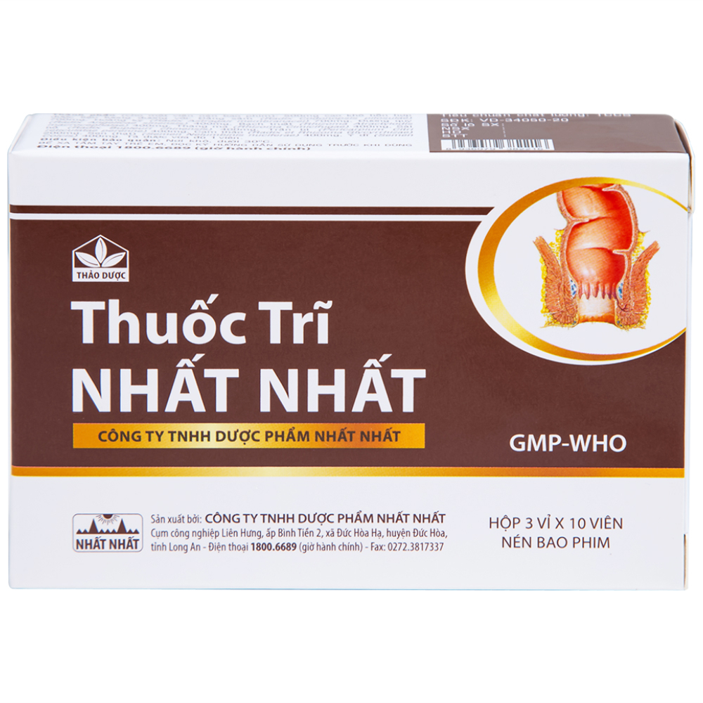 Hình ảnh Thuốc Trĩ Nhất Nhất giảm đau rát hậu môn, làm bền vững thành mạch, điều trị các trường hợp trĩ cấp tính (3 vỉ x 10 viên)