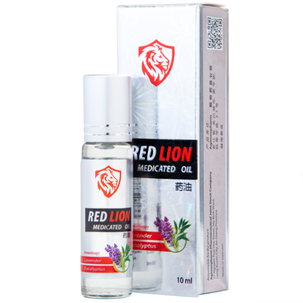 Hình ảnh Dầu gió lăn Red Lion Medicated Oil White Agimexpharm ấm da vùng xoa, sử dụng massage hỗ trợ thư giãn (10ml)
