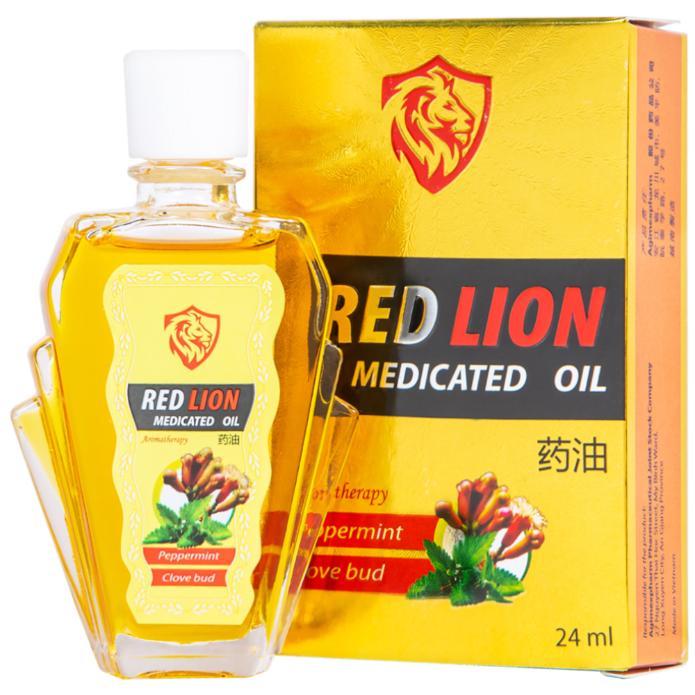 Hình ảnh Dầu gió lăn Red Lion Medicated Oil Yellow Agimexpharm ấm da vùng xoa, sử dụng massage hỗ trợ thư giãn (24ml)