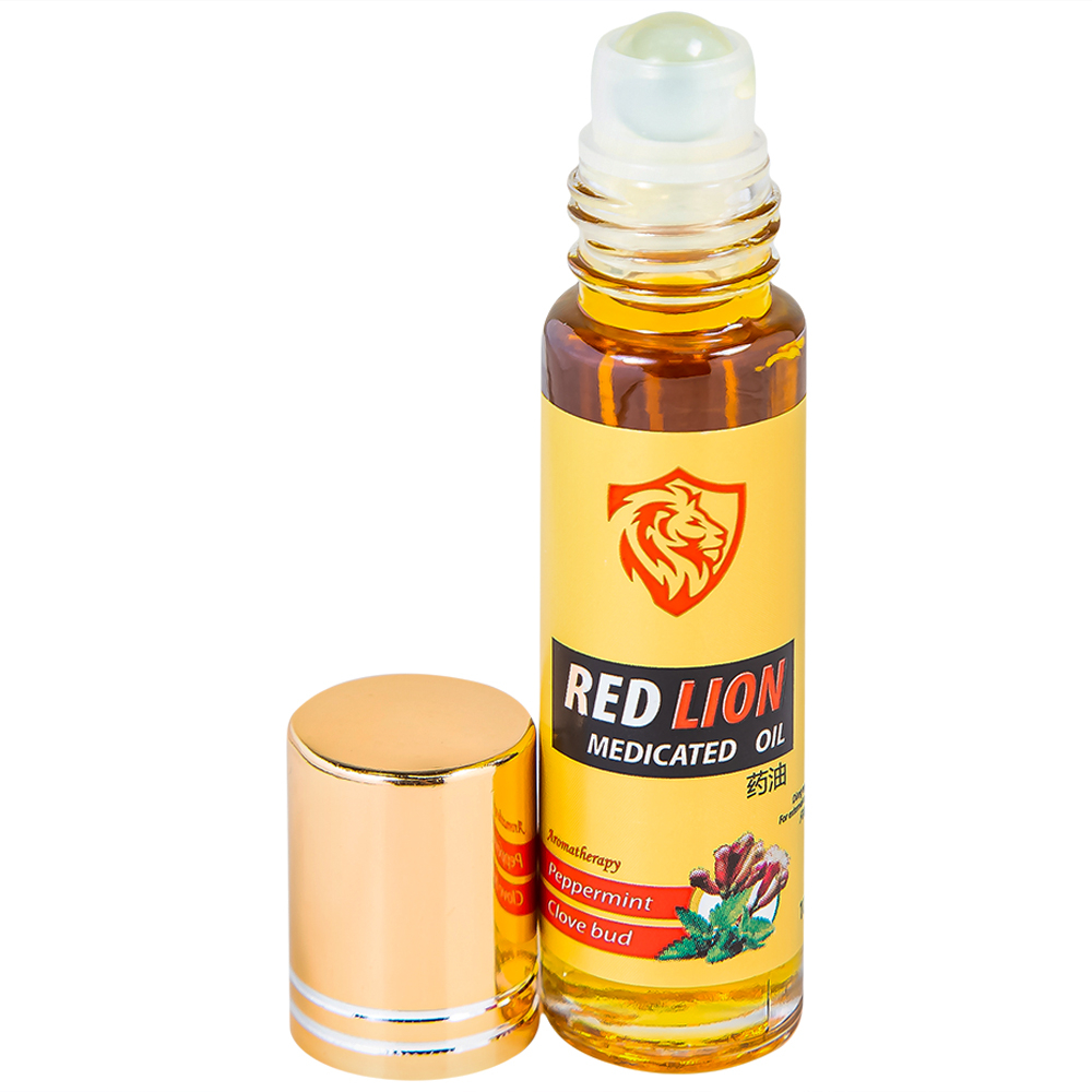 Hình ảnh Dầu gió lăn Red Lion Medicated Oil Yellow Agimexpharm ấm da vùng xoa, sử dụng massage hỗ trợ thư giãn (10ml)