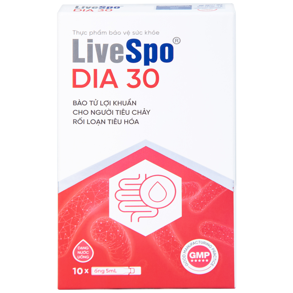 Hình ảnh Bào tử lợi khuẩn Livespo DIA 30 hỗ trợ giảm các triệu chứng tiêu chảy cấp tính, rối loạn tiêu hoá (10 ống x 5ml)