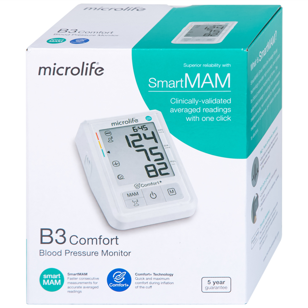 Hình ảnh Máy đo huyết áp bắp tay tự động Microlife B3 Comfort hỗ trợ đo huyết áp và nhịp tim