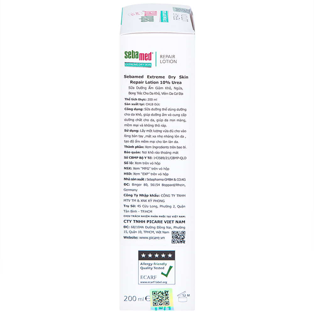 Hình ảnh Sữa dưỡng ẩm Extreme Dry Skin Repair Lotion 10% Urea Sebamed giảm khô, ngứa, bong tróc cho da khô, viêm da cơ địa (200ml)