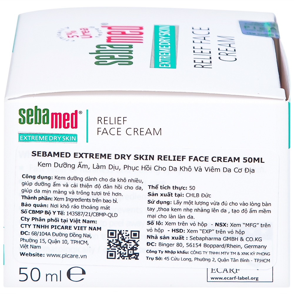 Hình ảnh Kem Sebamed Extreme Dry Skin Relief Face Cream 5% dưỡng ẩm, làm dịu, phục hồi da khô, viêm da cơ địa (50ml)