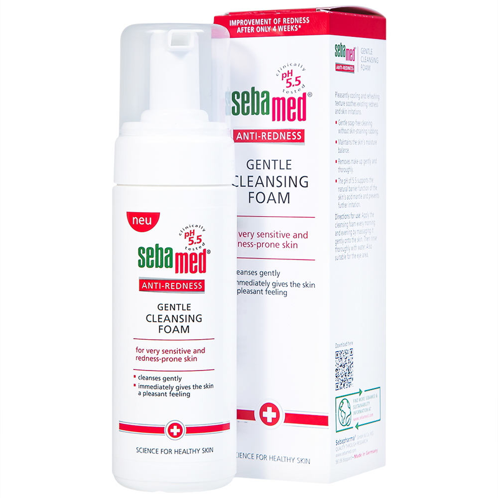 Hình ảnh Sữa rửa mặt bọt Anti-Redness Gentle Cleansing Foam Sebamed cho da siêu nhạy cảm, phục hồi biến chứng da (150ml)