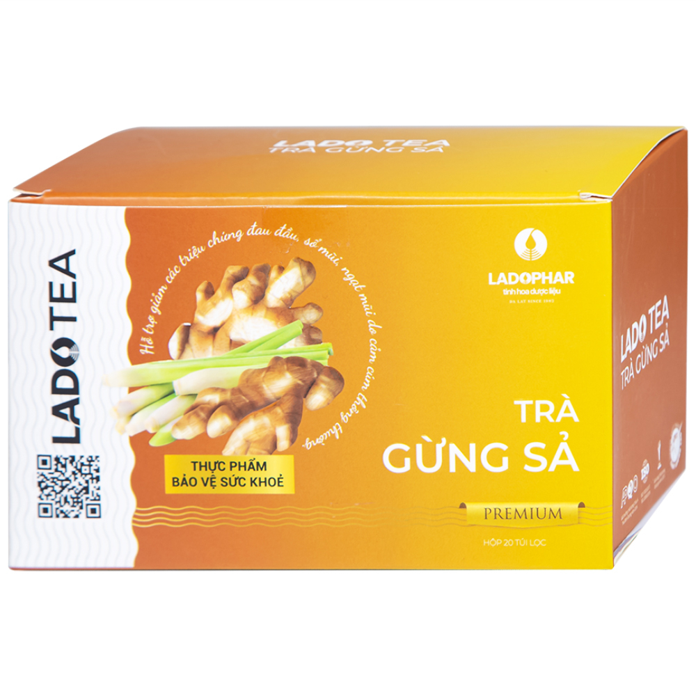Hình ảnh Trà gừng sả Lado Tea Premium Ladophar hỗ trợ giảm các triệu chứng đau đầu (20 túi x 2g)