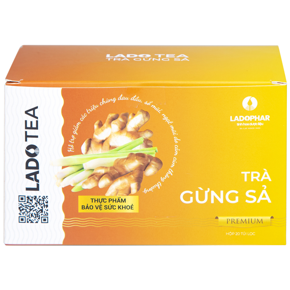 Hình ảnh Trà gừng sả Lado Tea Premium Ladophar hỗ trợ giảm các triệu chứng đau đầu (20 túi x 2g)