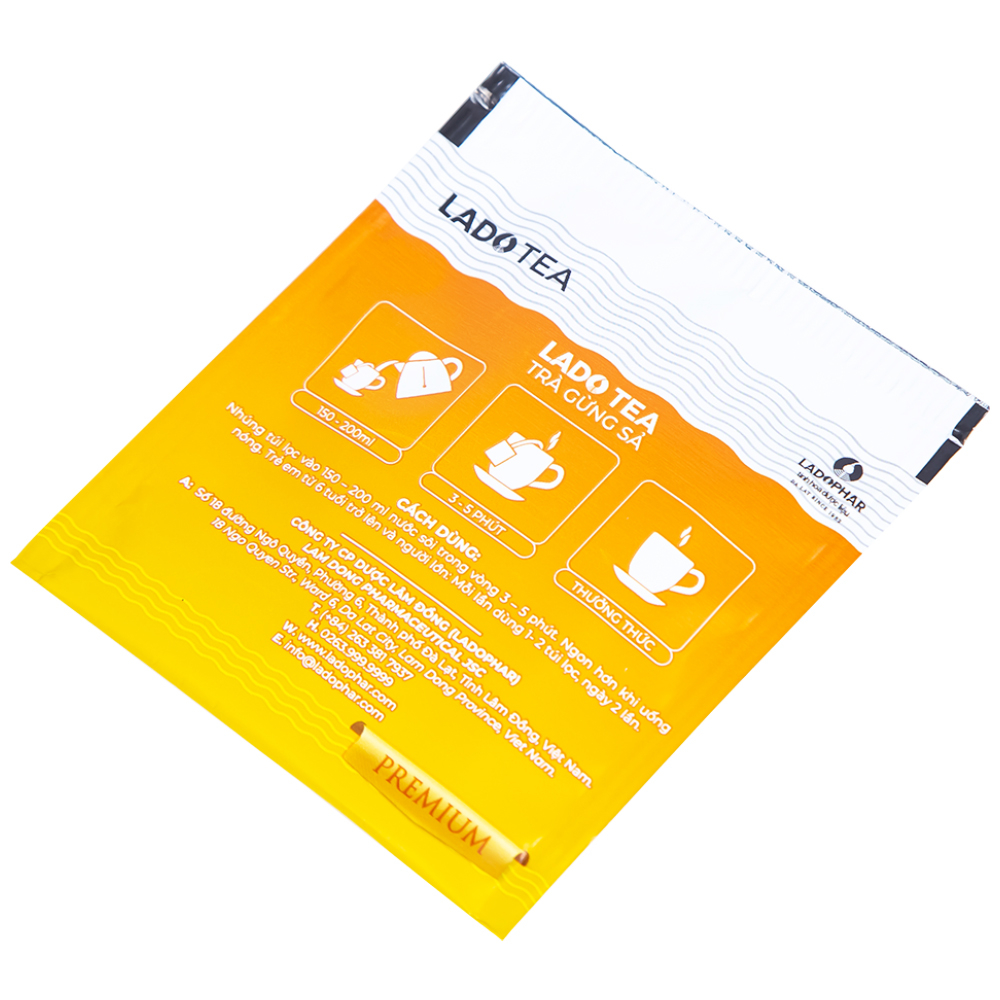 Hình ảnh Trà gừng sả Lado Tea Premium Ladophar hỗ trợ giảm các triệu chứng đau đầu (20 túi x 2g)